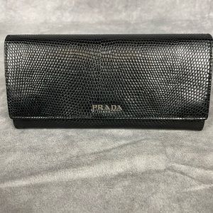 Prada Black Lizard Leather Long Wallet